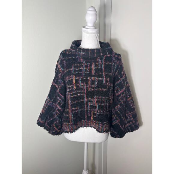 HunterBell Black Multicolor Knit Bell Sleeve Sweater Sz S - Picture 1 of 4